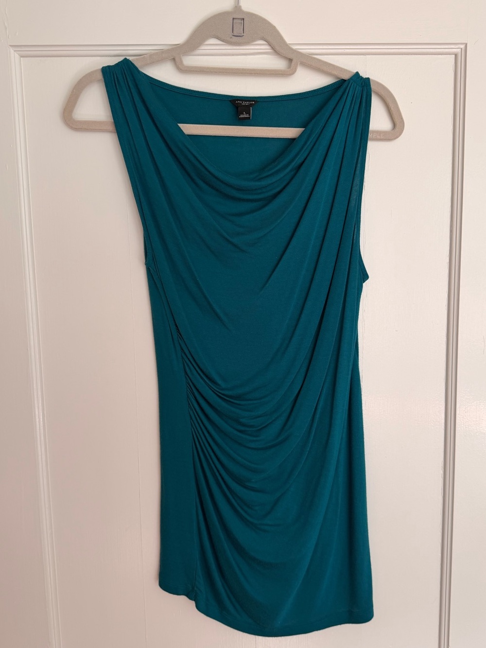Ann Taylor Teal Draped Sleeveless Top Size L
